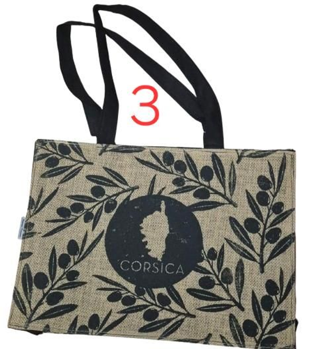 Sac cabas en jute et coton avec motif Feuillage ou écrit Corsica