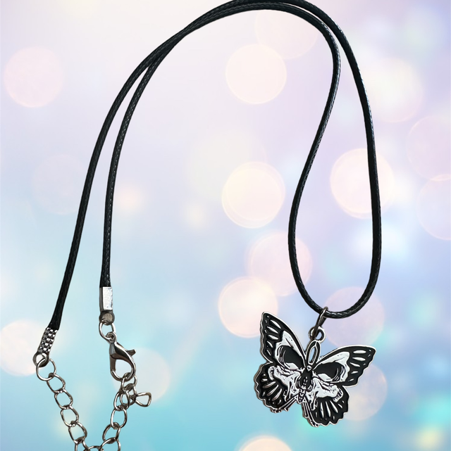 Skull Moth Necklace - Black Cord 