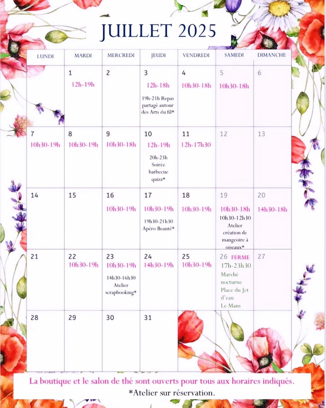 Planning de juillet 2025