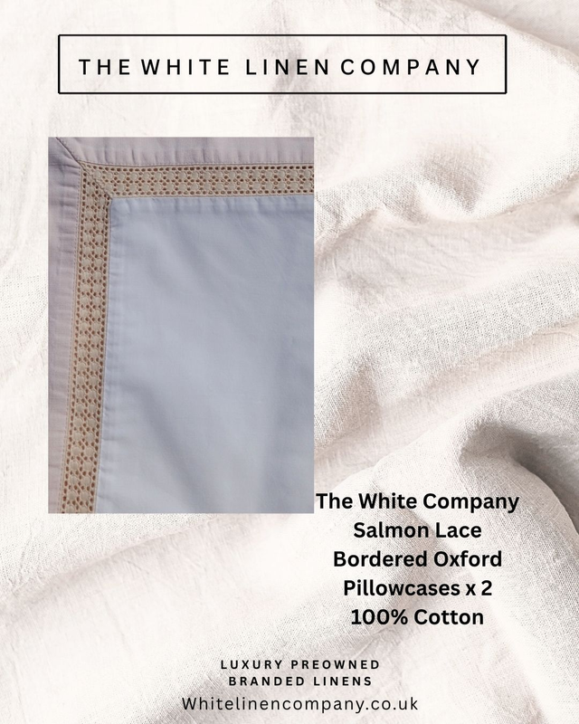 THE WHITE COMPANY - 2 Salmon Lace Border Oxford Pillowcases 100% Cotton
