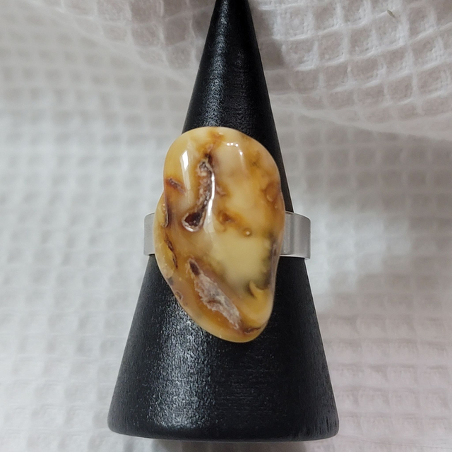 Bague Ambre acier inoxydable ajustable