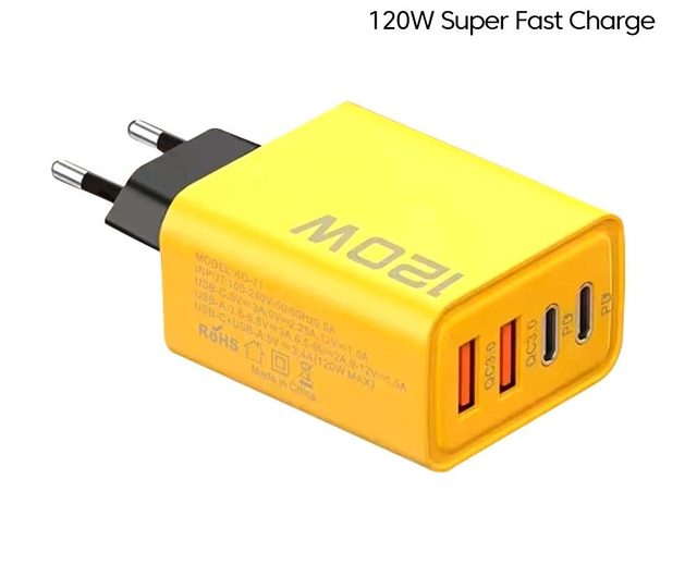 Chargeur mural USB de type C à charge rapide, adaptateur de téléphone, 4 ports, 120W, total