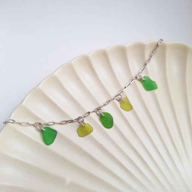 Bocca vert et jaune - bracelet en argent et verre des plages