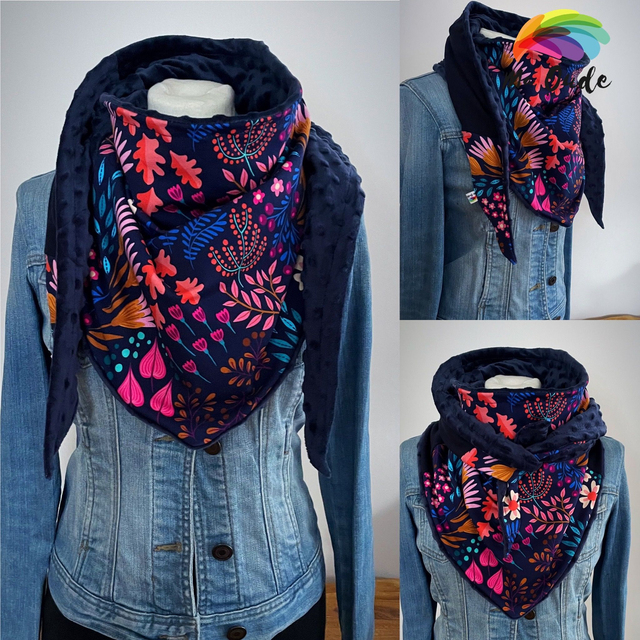 Maxi Chèche Enfant Happy Bliss rose et bleue doublée en polaire minky bleu marine 