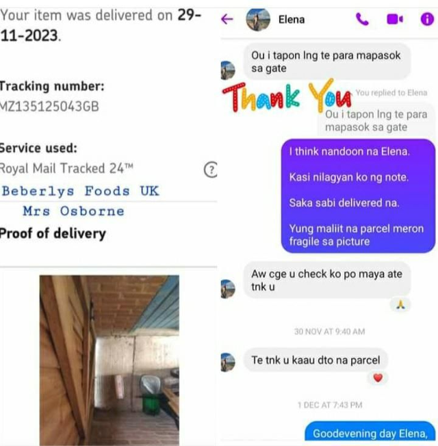 From Customer: Mrs Osborne E. ( England- November 2023)