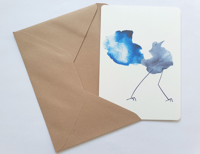 Blue Bird Watercolour Collage Postcard