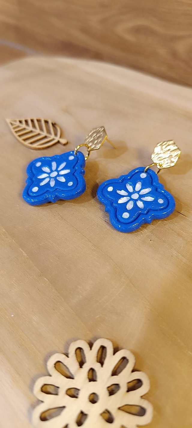 Boucles d'oreilles - Carreaux Bleu