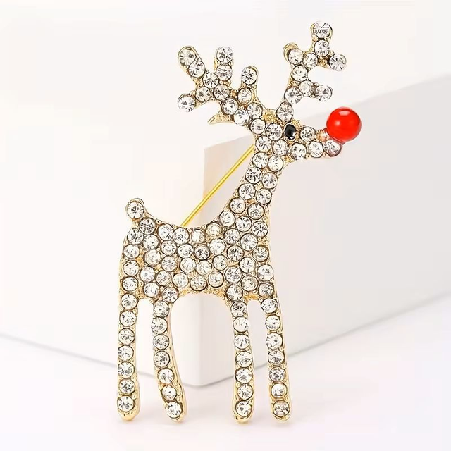 Elegant Rhinestone-Embellished Reindeer Brooch