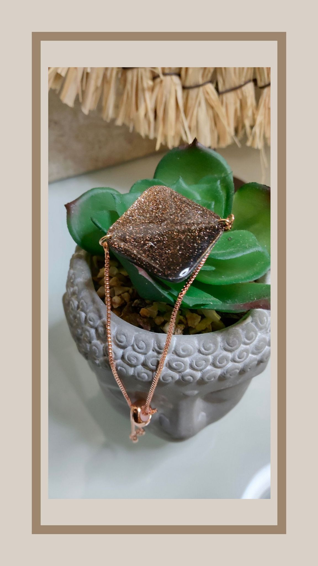 Bracelet noir carré et paillettes or rose 