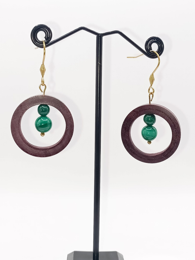 Boucles d'Oreilles Anneaux Amarante Malachite
