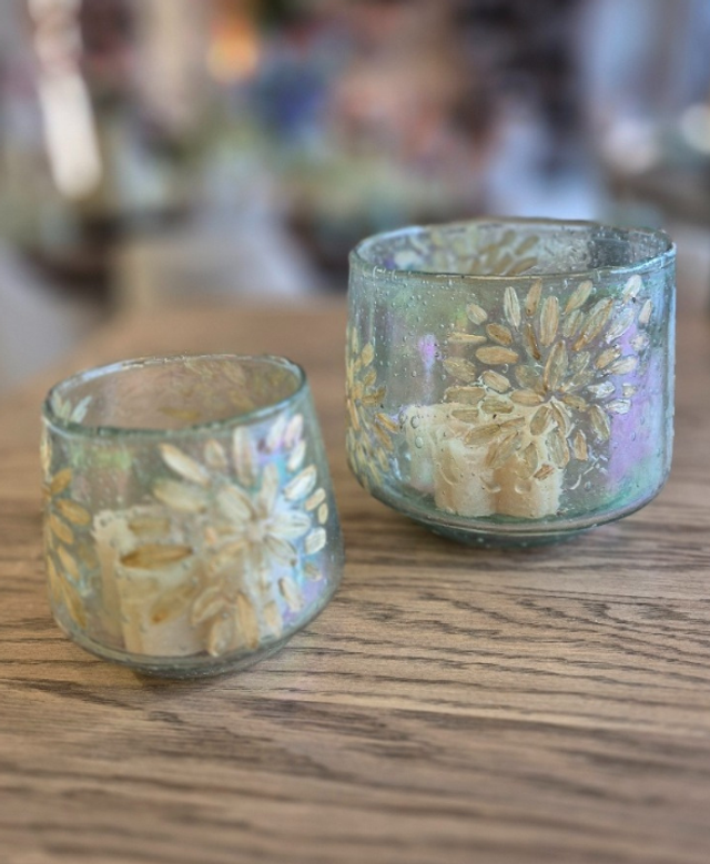 Windlicht gerecycled glas gedroogde bloem M