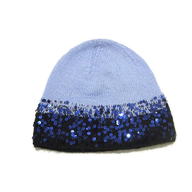 Caldo cappello invernale in lana lavorata a maglia con paillettes fatto a mano cappello a cuffia