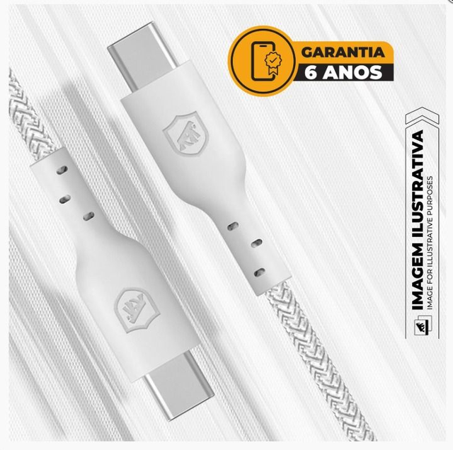 Cabo Ultra Safe - Branco - Tipo C / Tipo C - 1,5 - 6 anos de garantia - Gshield