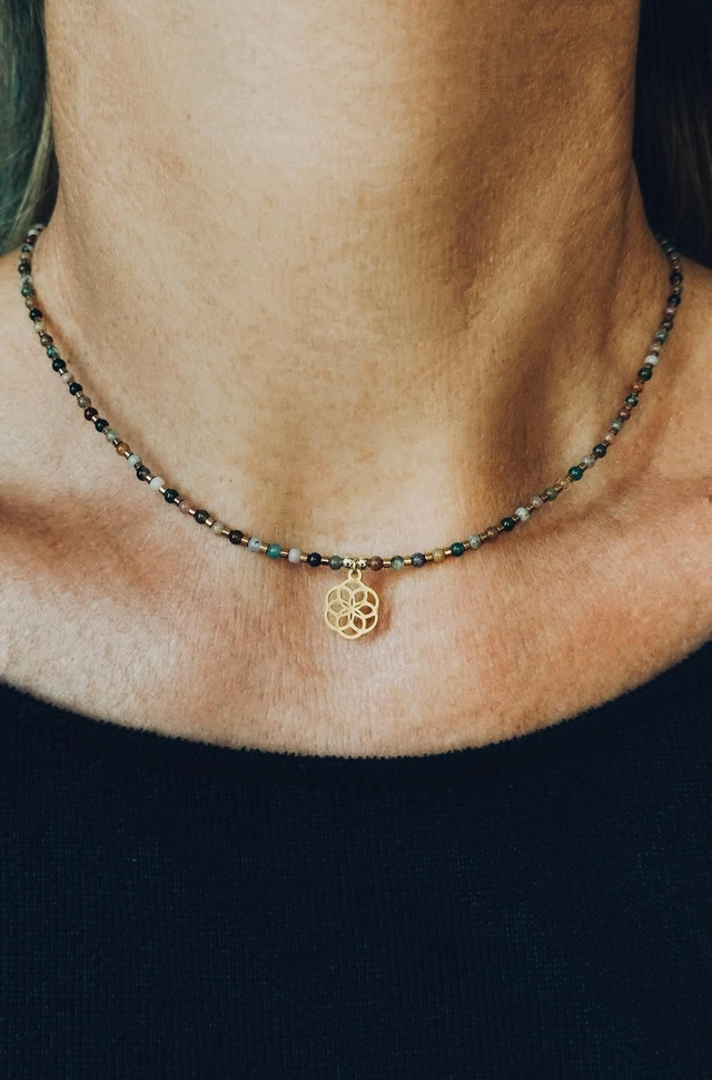 Collier en Agate Indienne et Hématite