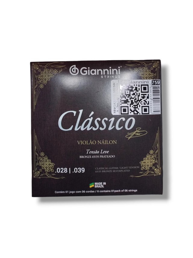 759 - Encordoamento Cordas Violão Nylon Leve Clássico Giannini GENWPL