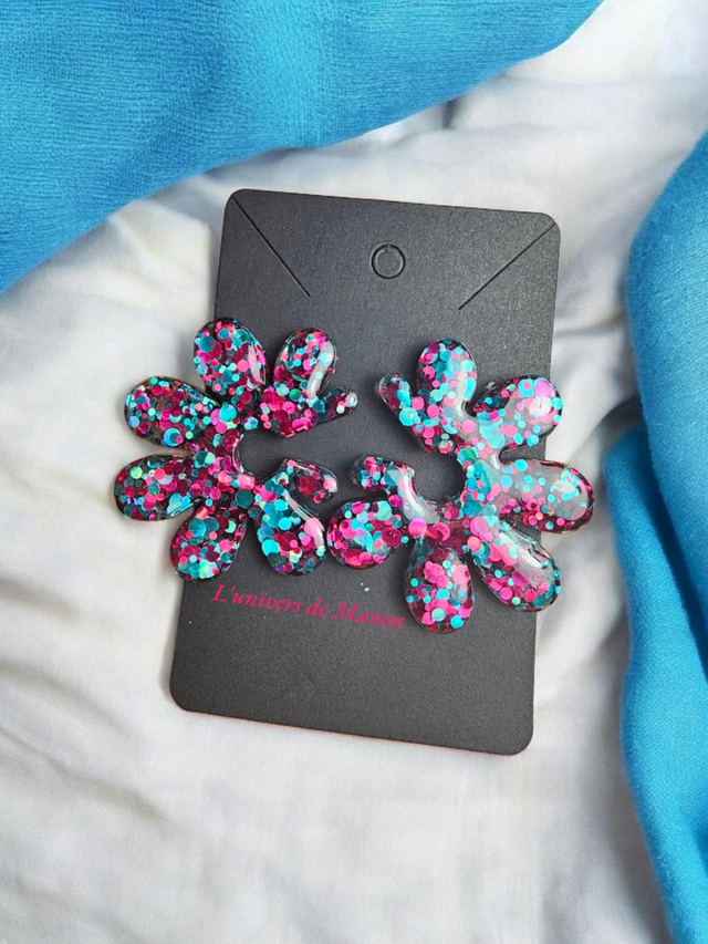 Boucles d&#039;oreilles &quot; Julia &quot;  en résine et paillettes pour femme, tendance 