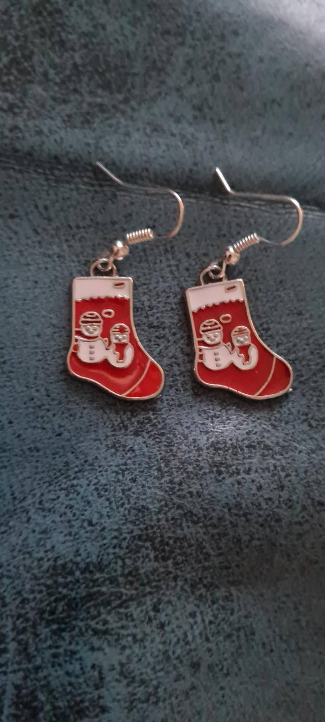 New Silver Enamel Red Christmas Stocking Earrings Hooks