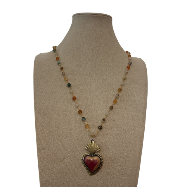 Mala pietre dure cuore rosato