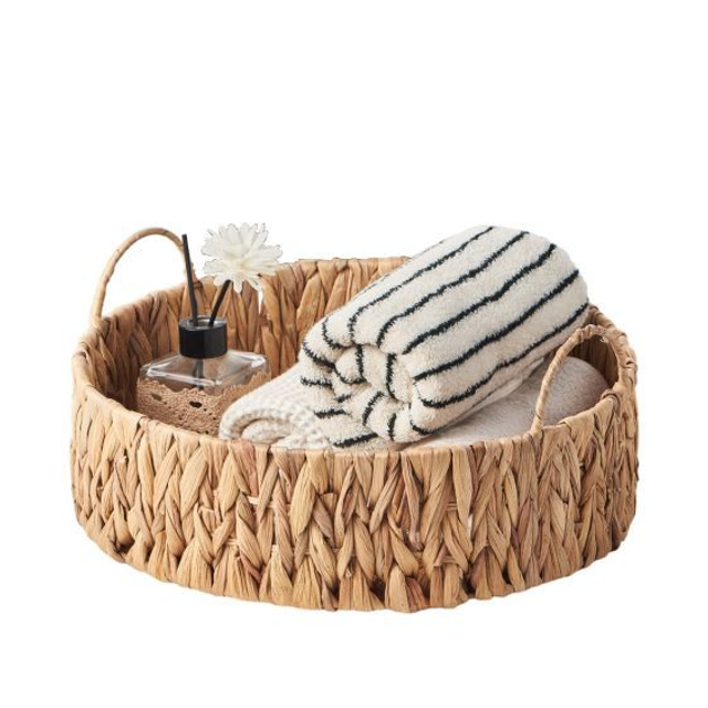 Round Water Hyacinth Woven Tray with Handles