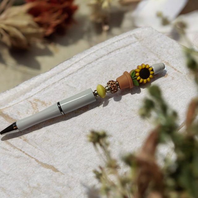 Stylo perles blanc jaune