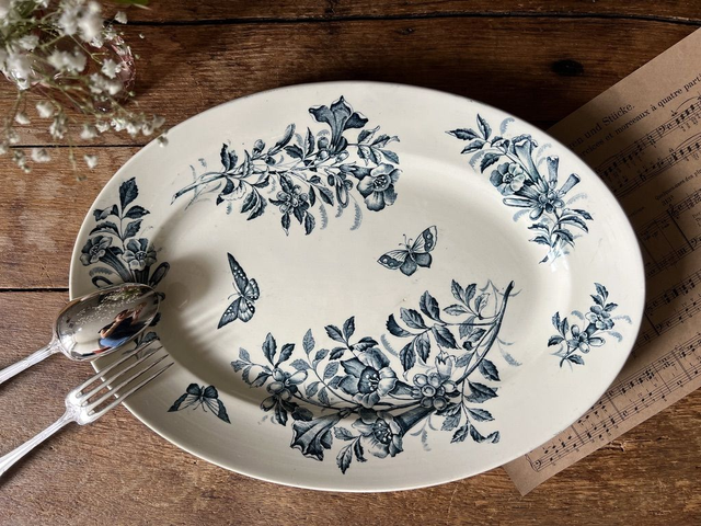 JASMIN - Grand plat ovale signé Badonviller - Terre de Fer