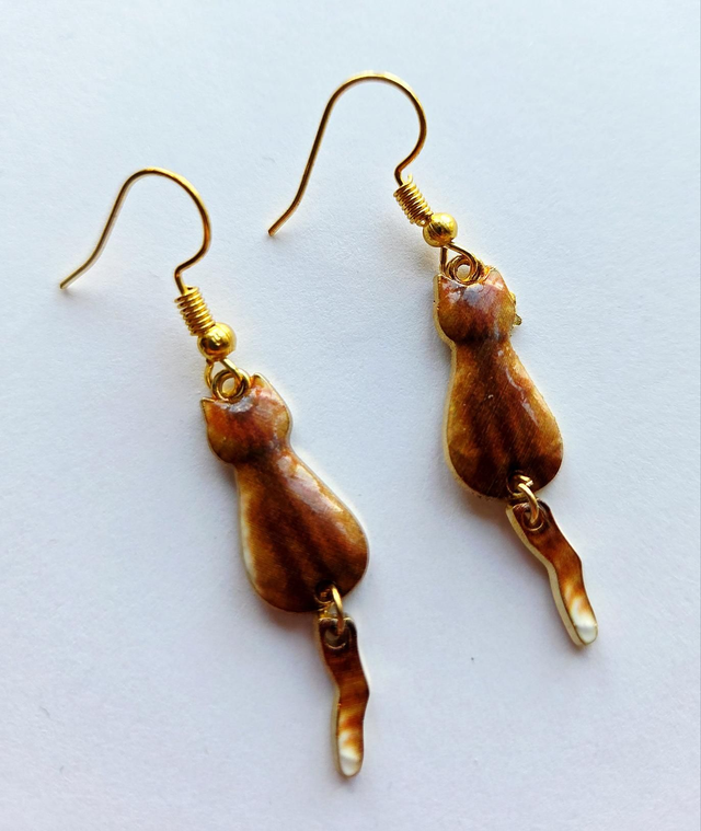 'Ginger Cat' Waggly Tail Earrings Gold Plated (nickel free) 