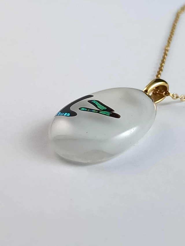 Collier Verre Fusing - Blanc et Verre Dichroïque 