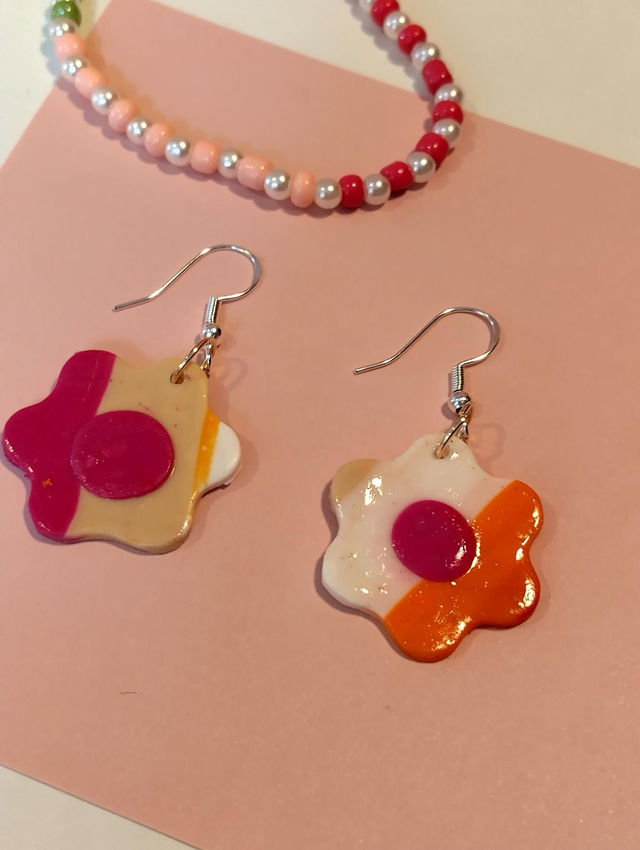 Handmade polymer clay earrings - Retro Bloom Dangle Earrings
