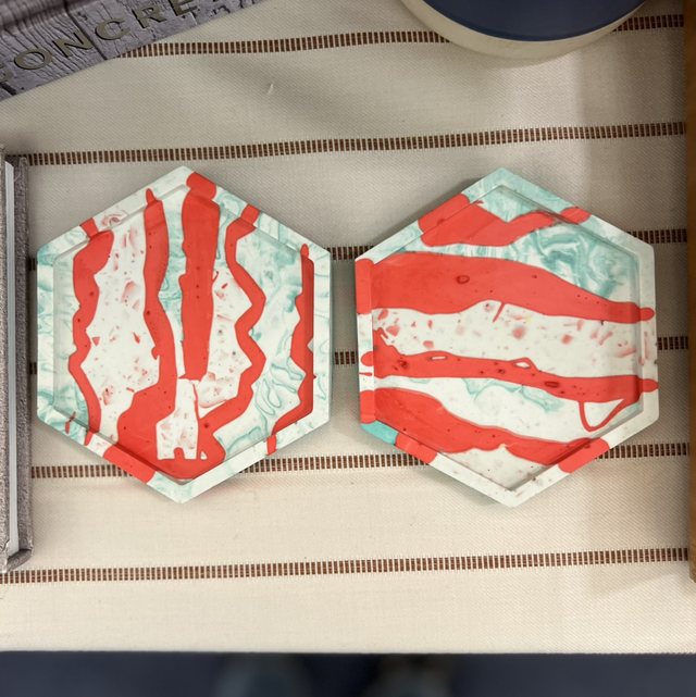 Coasters - hexagon - fuschia and mint