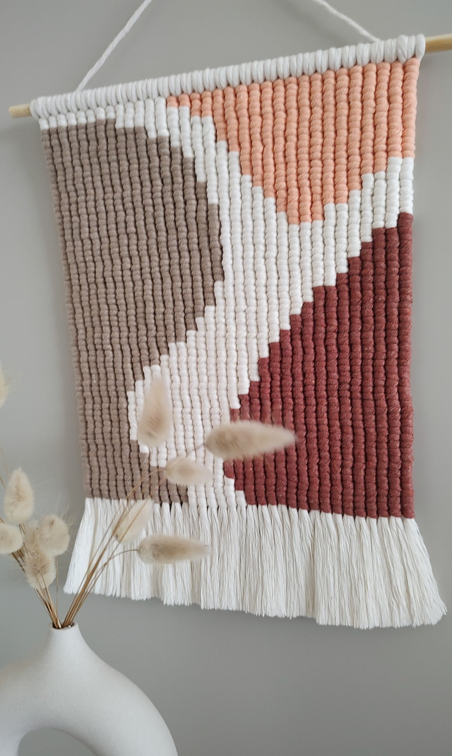 Tenture murale bohème macramé - beige / pêche / sunset