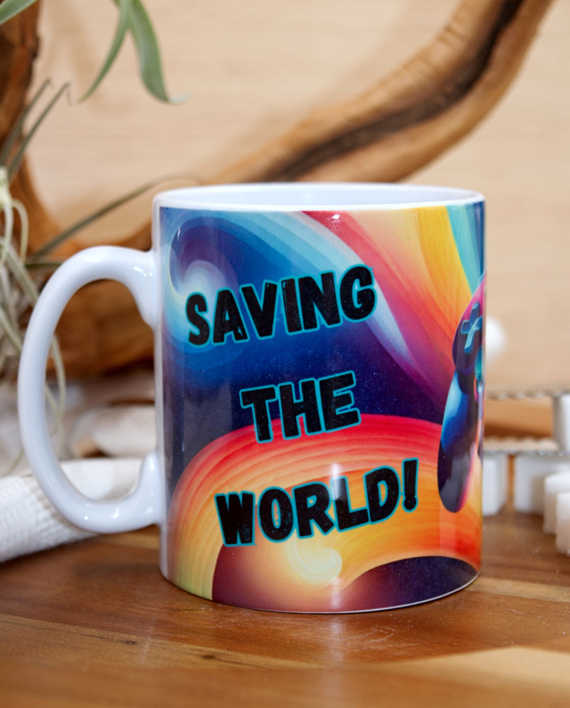 Mug: Bright &amp; Colourful Game Controller Design – “Saving the World One Level at a Time