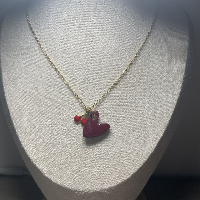 Collier Chaine Fine Doré Cœur Bordeaux