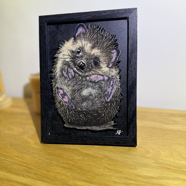 Tableau animalier en relief en bois gravé – Cadre 13x18 cm – Décoration artisanale