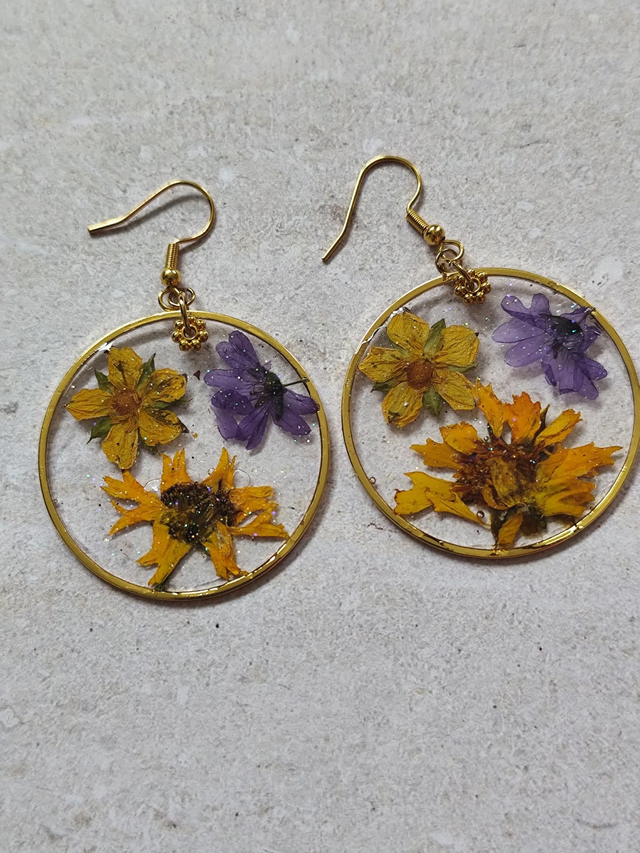 Boucles Grand Cercle Poésie Suspendue - fleurs séchées 