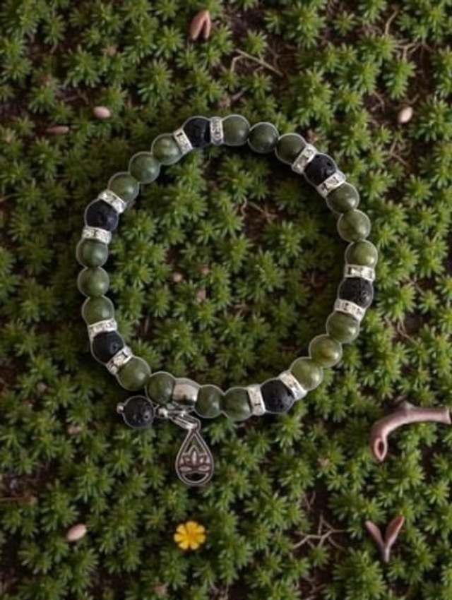Bracelet Jade néphrite/Pierre de lave -- Apaisement &amp; Ancrage 