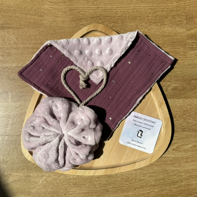 Duo débarbouillette et fleur de douche minky rose 2
