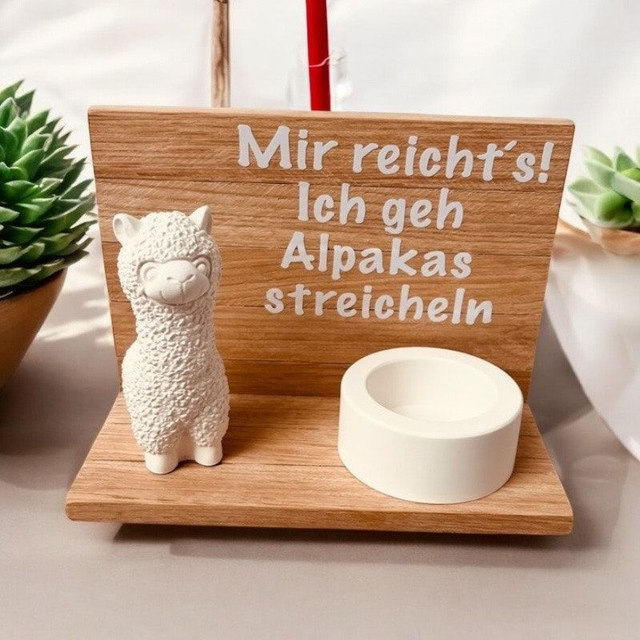 Dekoset "Ich geh Alpakas streicheln!" mit Alpaka & Teelichthalter