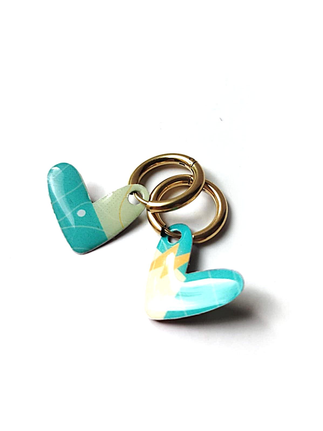 Créoles à Pampille Upcyclées Réversibles en Cartes et Papier Recyclés - Cœurs  éclair