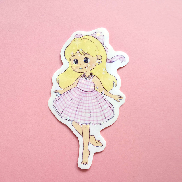 Pink doll - Laminated Holographic sticker