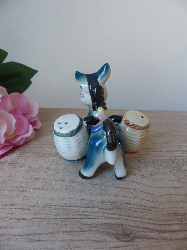 Salière et Poivrière vintage japonaises en forme d'âne, Shakers âne porteur de sel et poivre en céramique Japon, déco campagne ferme ranch