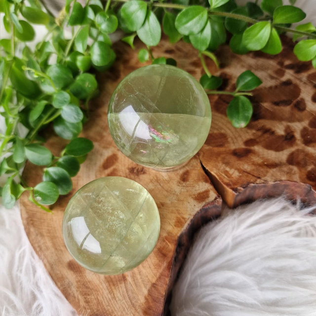 Lime green Fluorite spheres