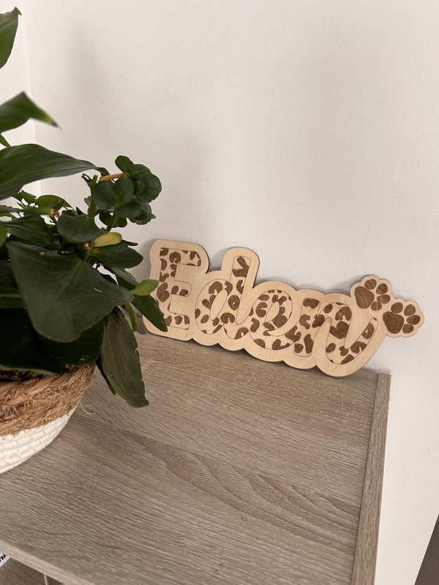 đż Pancarte prĂ©nom en bois motif lĂ©opard â Style BohĂšme