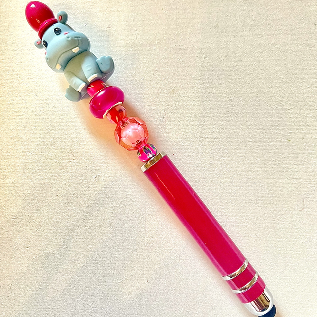 S44 - Stylo à perles et perle hippopotame 