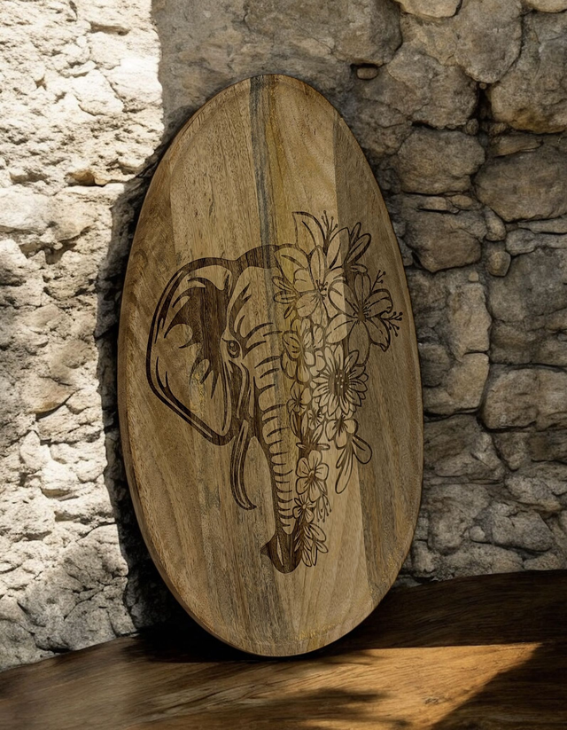 Grand plateau décoratif ovale en manguier "thème aux choix" ...