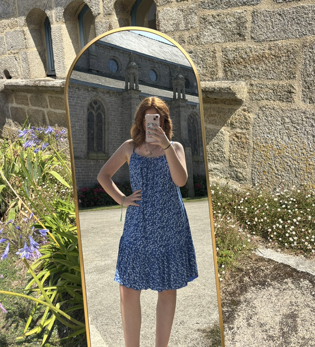 Robe bretelles bleu petite fleurs 