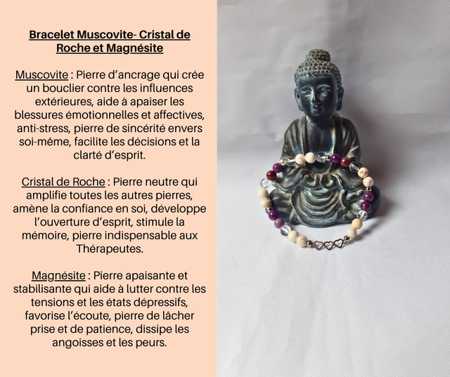 173- Bracelet Muscovite, Cristal de Roche et Magnésite