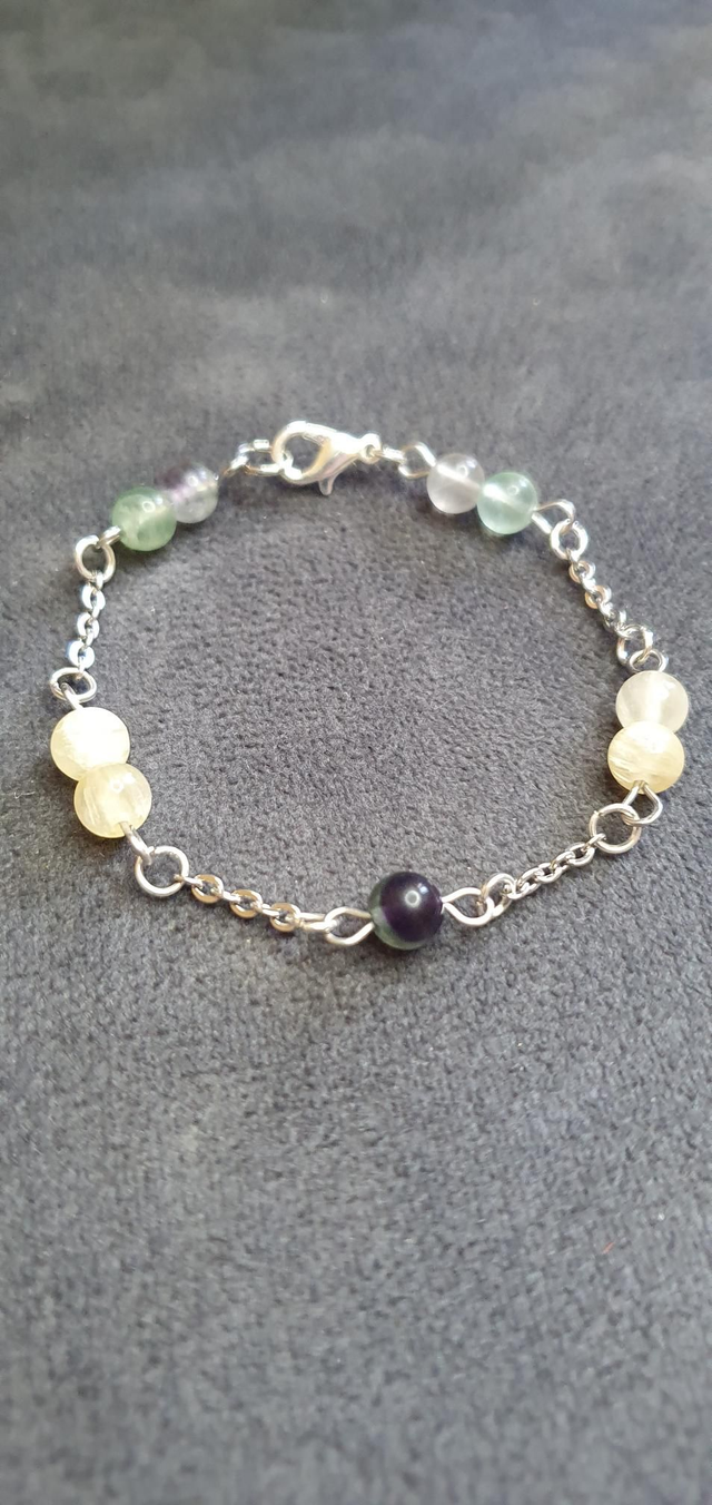 Bracelet acier inoxydable en Aragonite jaune et Fluorite verte 