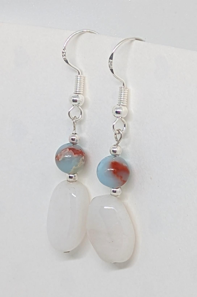925 Sterling Silver &amp; Agate Earrings 