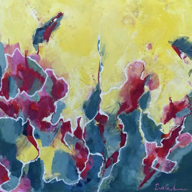 Renaissance, 60x60x0,3cm, Œuvre original de l’artiste Eva Chesneau, sur bois, avec cadre de qualité en aluminium