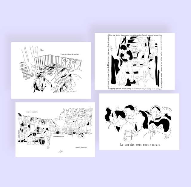 4 illustrations "Voyage du quotidien" papier (A5)